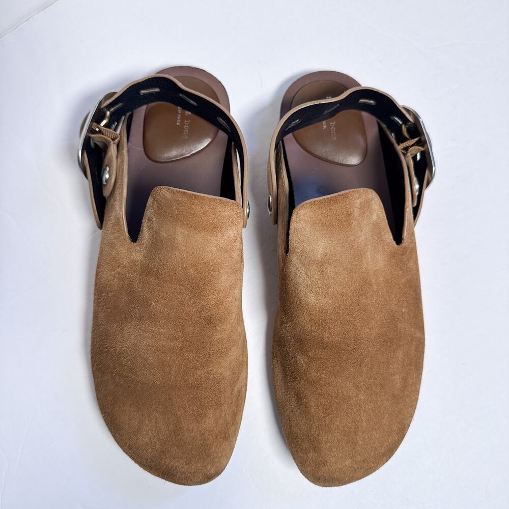 Rag & Bone Ansley Slide Suede Leather Buckle Mules Brown Size 39 - Picture 2 of 11